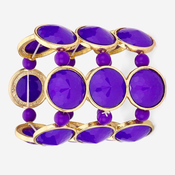 Purple Round Gemstone Stretch Bracelet - Picture 1 of 2